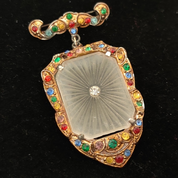Rare Singer & Kantor Art Deco Camphor Glass Fob brooch - Picture 10 of 16